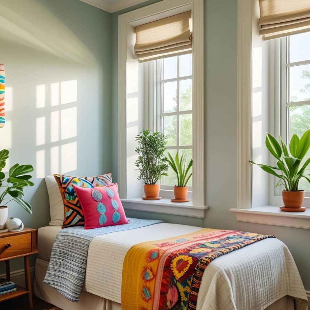 A bed Lying in the guest room.