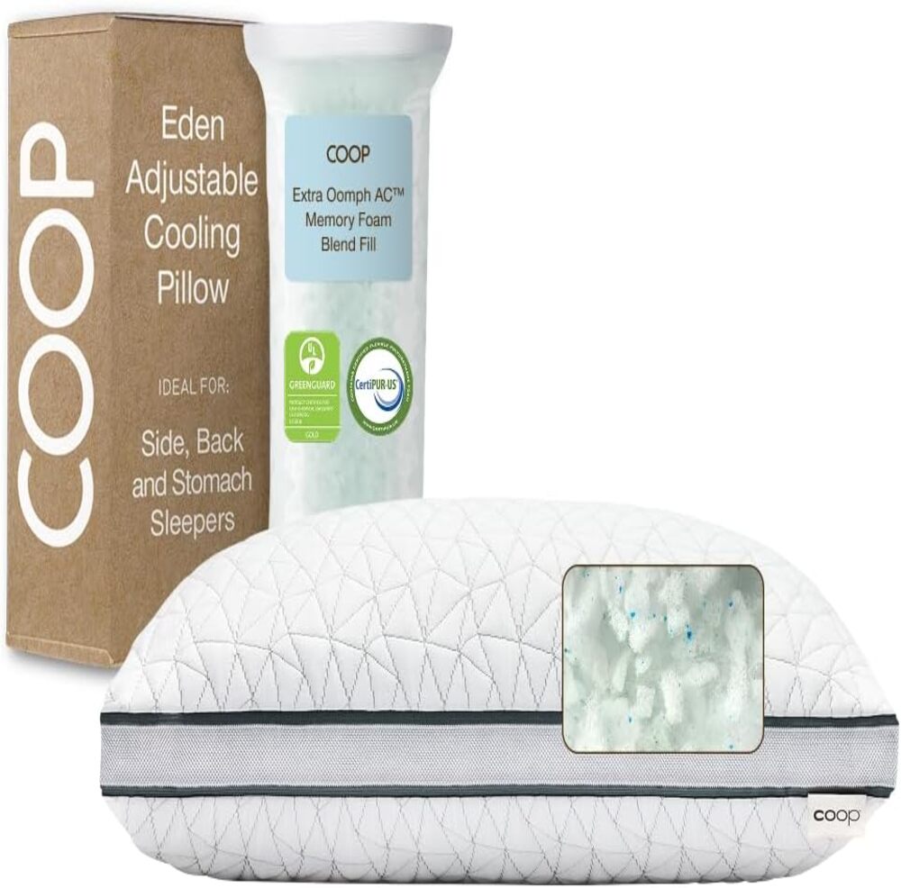 Coop Home Goods Eden Bed Pillow Queen Size for upper back and neck pain, zipper feature, 5 years warranty, dust mite resistant