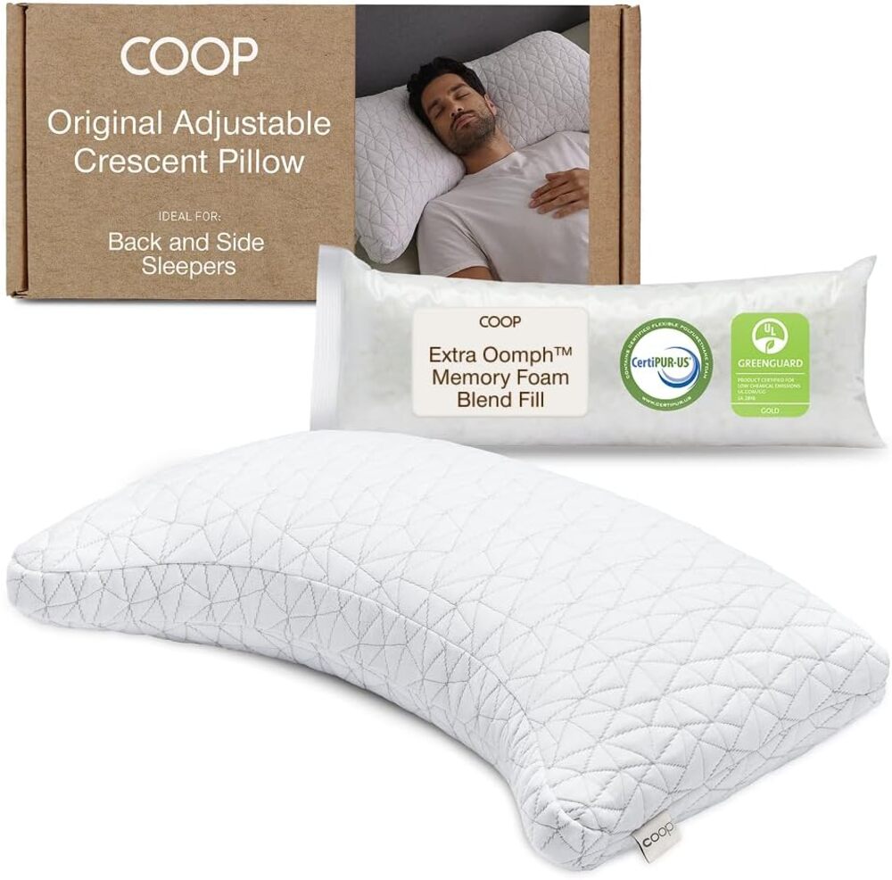 Coop Home Goods Crescent Pillow for stomach sleepers, good choice for front and belly plus combination sleepers.