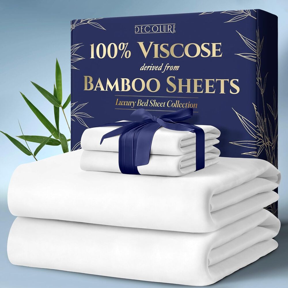 DECOLURE 100% Viscose Derived Bamboo Sheets for Best Cooling Bed Sheets for Hot Sleepers & Night Sweats, cool touch, genuine bamboo, pet hair resistant.
