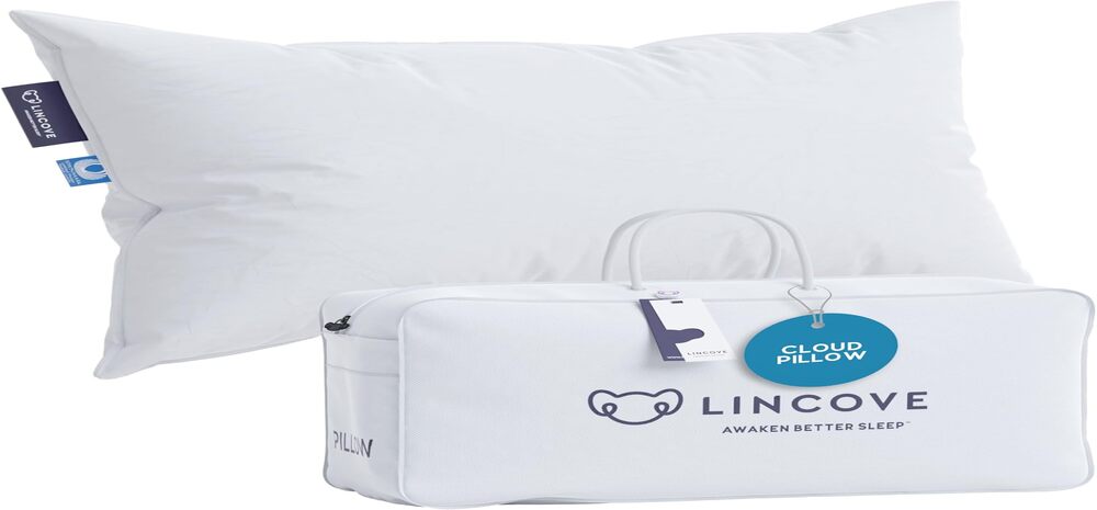 Lincove’s Cloud pillow for neck pain and side sleepers, 6 day warranty, stays cool, antimicrobial shell