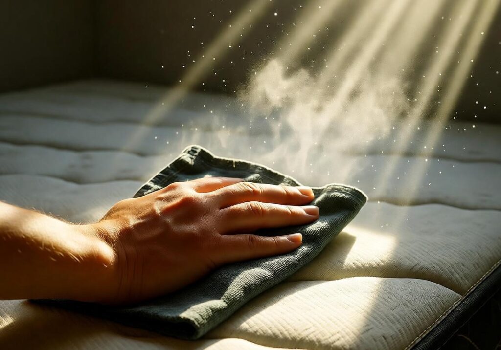 Picture showing a person performing dust mite test.
