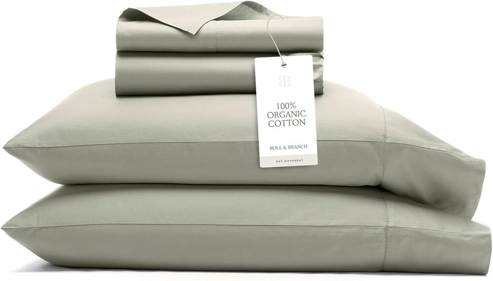 BOLL & BRANCH Signature Hemmed Sheet Set for allergies and sensitive skin, breathable percale weave, long-staple organic cotton.