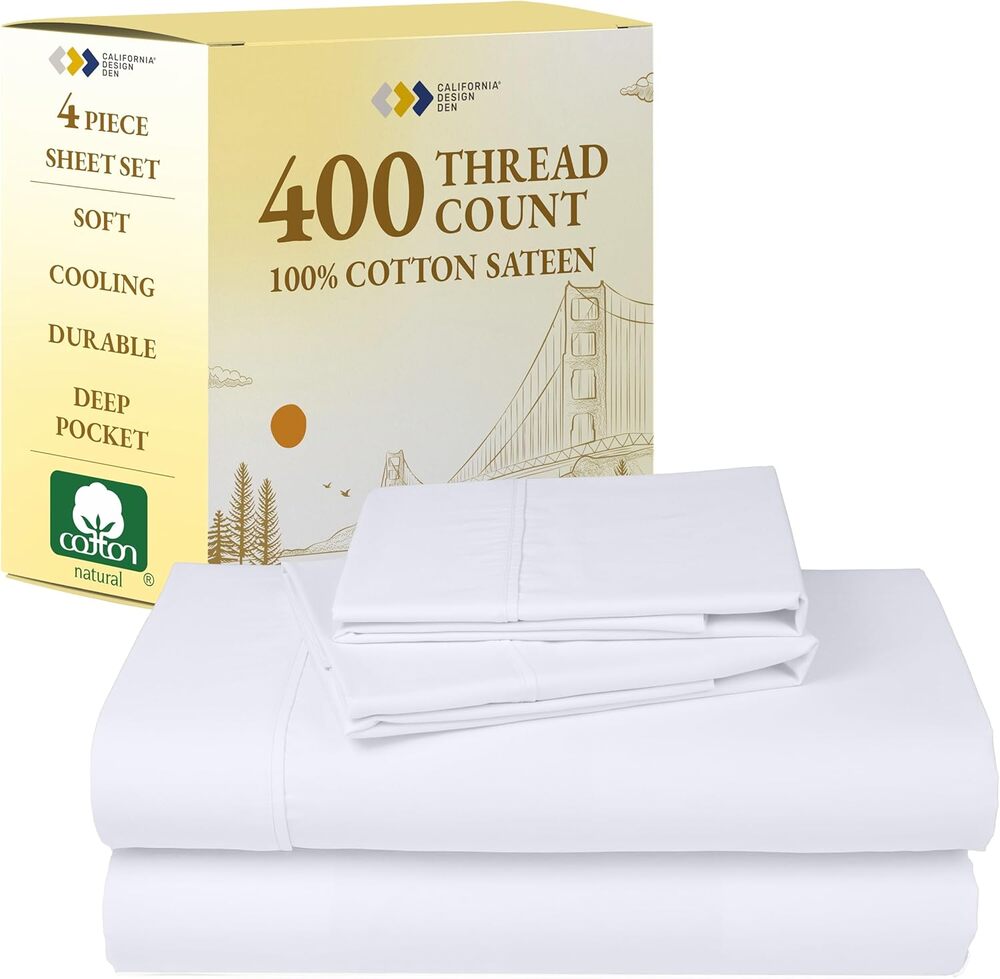California Design Den best bed sheet under $100, Percale Weave, Softer after each wash, budget friendly.