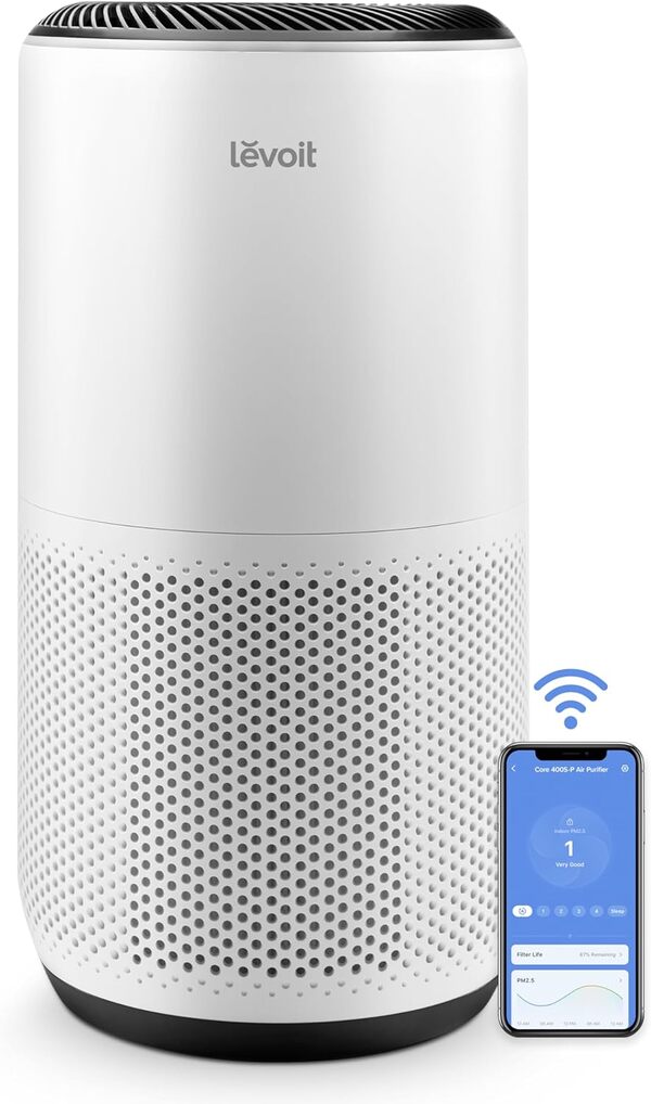 LEVOIT Core 400S Best Air Purifiers for Health Conditions like Asthma, Sinus Problems, Lung Disease & Eczema. 3 in one filter. Filter life calculator.
