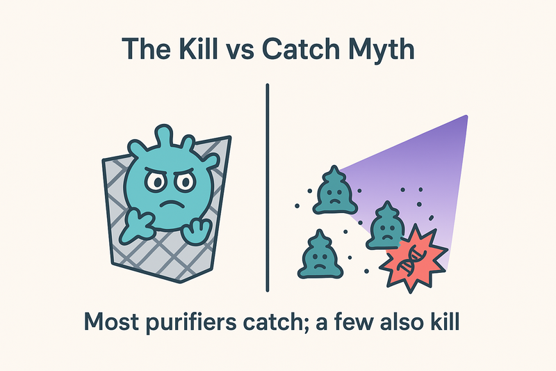 Picture showing how Air Purifier trap and kill the bacteria.