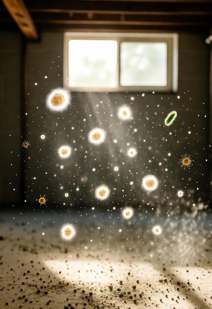 Picture showing the mold particles in the air which air purifier catches.