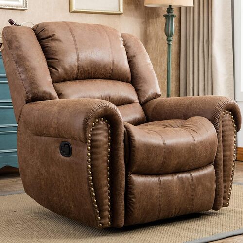 CANMOV Leather Recliner for back Pain, high resilience sponge, rocking range 20°. 