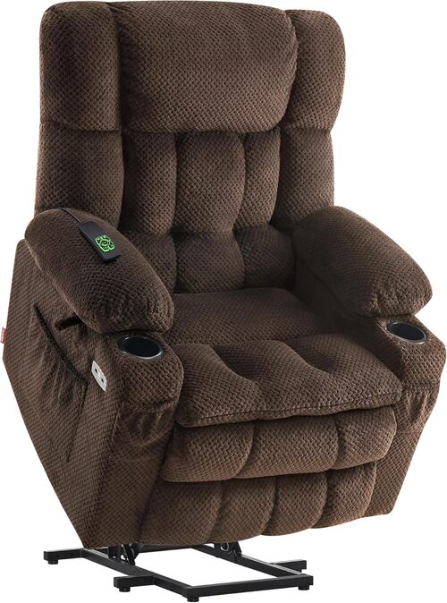 MCombo Dual Motor Power Lift brown Recliner featuring Dual motor power and heating pads good for elderly.