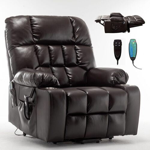 Oversized Power Recliner for big and tall men, anti-skid base pads, side pockets on both arms.